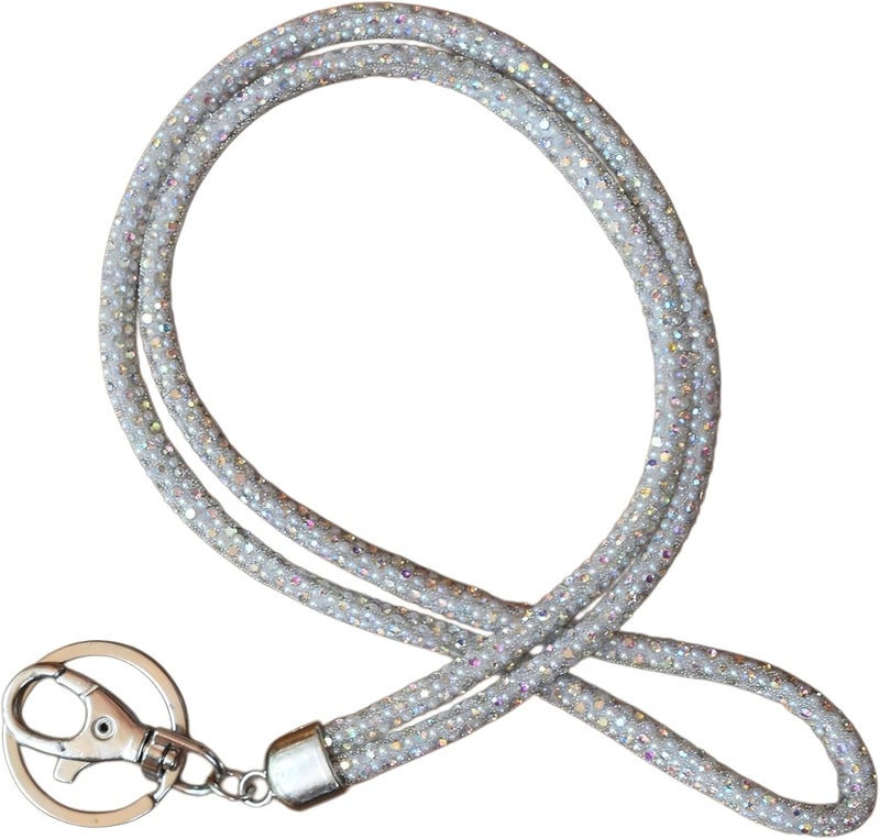Global_Shopper Fashion 34.8'' Sparkle All Round Crystal Neck Lanyard,Bling Work Name Card Holder For Women(AB White,1PC) - Image 5